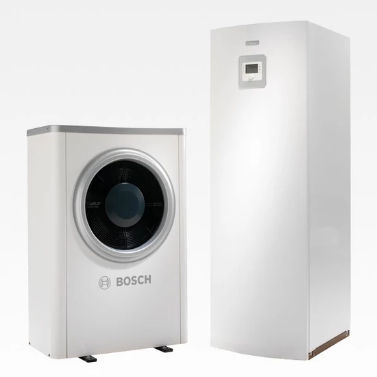 BOSCH COMPRESS 6000 ODU AW-7+AWM 5-9 LEVEGŐ-VÍZ HŐSZIVATTYÚ, BEÉPíTETT 9KW-OS FŰTŐPATRONNAL, HMV tárolóval